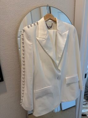 Nadine Merabi White Pearl Blazer & Pant Suit Set S/M Bridal Occasion
